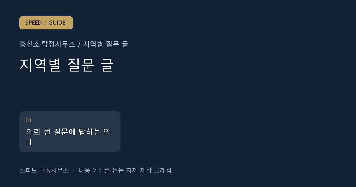 흥신소·탐정사무소 지역별 질문 글 주요 항목을 정리한 자체 제작 안내 그래픽