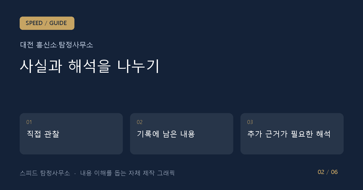 사실과 해석을 나누기: 직접 관찰 → 기록에 남은 내용 → 추가 근거가 필요한 해석