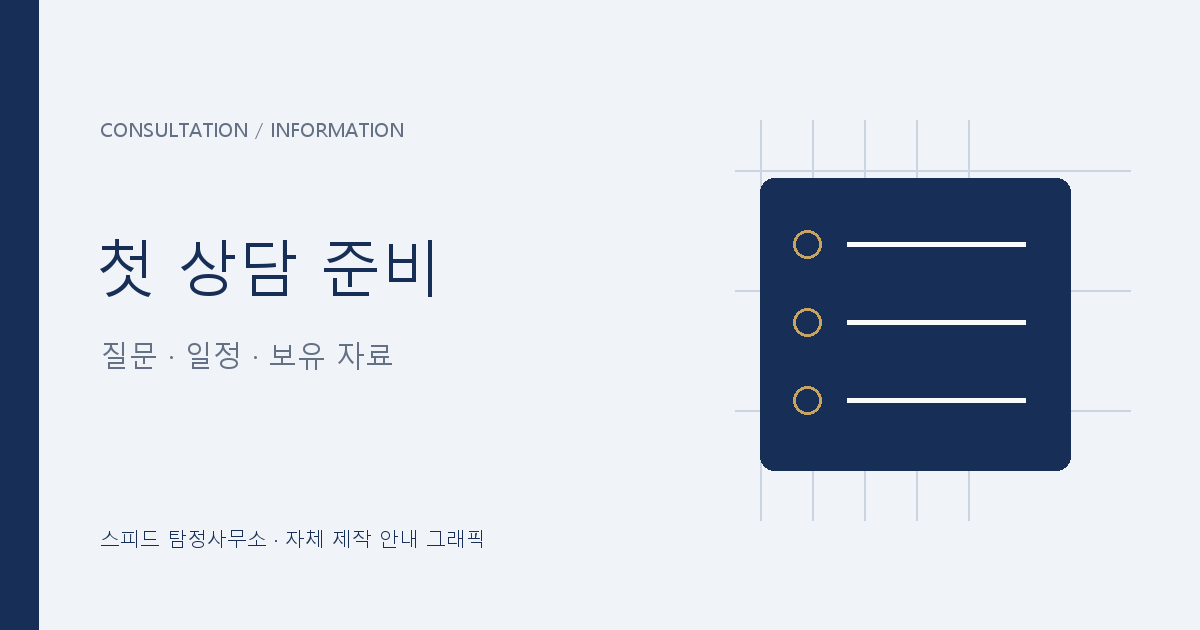 첫 상담 준비 목록을 표현한 자체 제작 그래픽